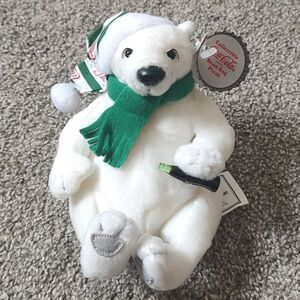 Style #0206 Coca Cola‎ Bean Bag Plush Polar Bear In Long Striped Cap